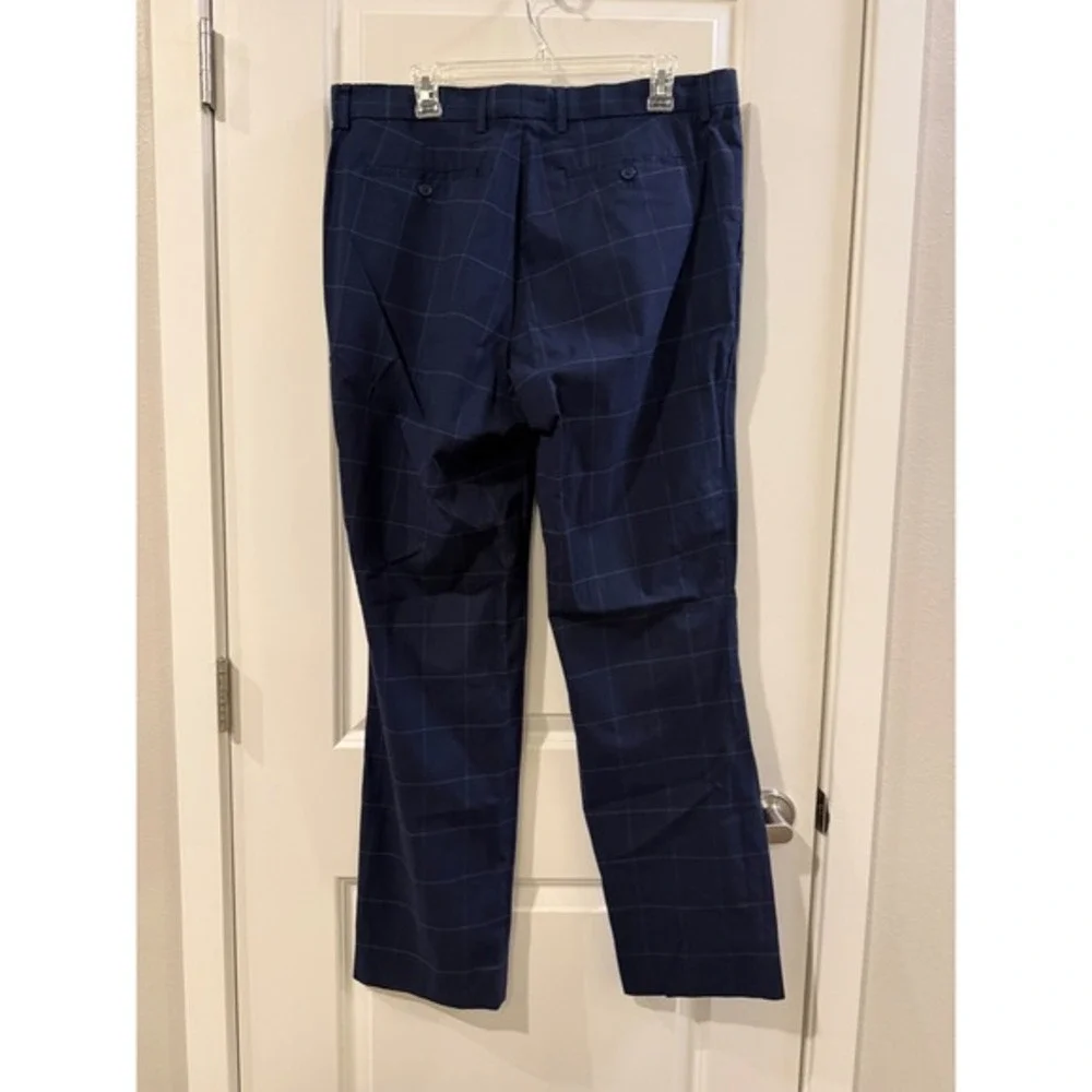 Banana Republic Men Slim Fit Windowpane Navy Blue Dress Pants‎ 36x34 Chino